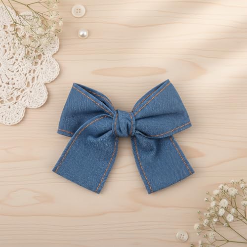 Set 2 Pinzas Moño Azul de Tela Denim 4 Pulgadas miniatura 6