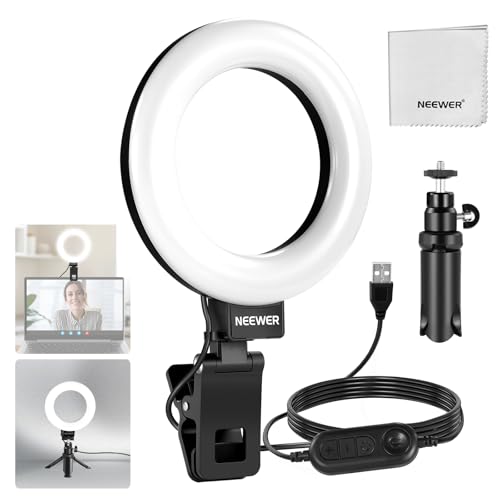 NEEWER BASICS 5 Ring Light for Video Conference Lighting, Clip on Light Kit with Desk Tripod Stand for Monitor Laptop Computer Zoom Call Live Streaming Remote Working Learning Video Recording, BR60