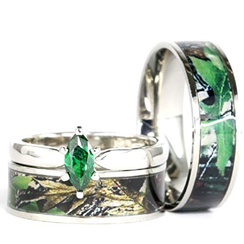 His & Hers Green Camo Wedding Ring Sets - Camo Wedding Band - Engagement Ring Set - Wedding Rings - Wedding Rings - Camo Rings for Women - Camo Rings for Men - Wedding Ring