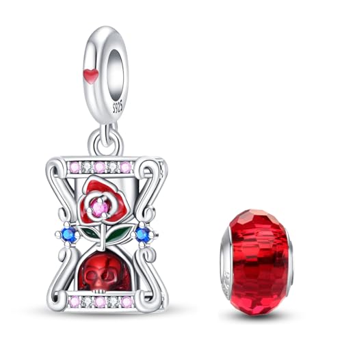 HappyStar Plata de Ley 925 Flor de Rosa Charm Tarot Colgante Abalorios Pulseras Compatible con Pandora Europeos Pulsera Mujer y Collares Regalo de San Valentín