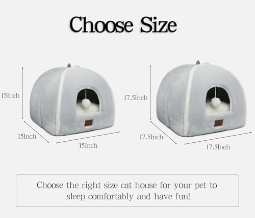 Image of Cat Bed for Indoor Cats - Cat House Cats Tent with Removable Washable Cushioned Pillow, Soft and Self Kitten beds,Pet Bed, Grey,15inches