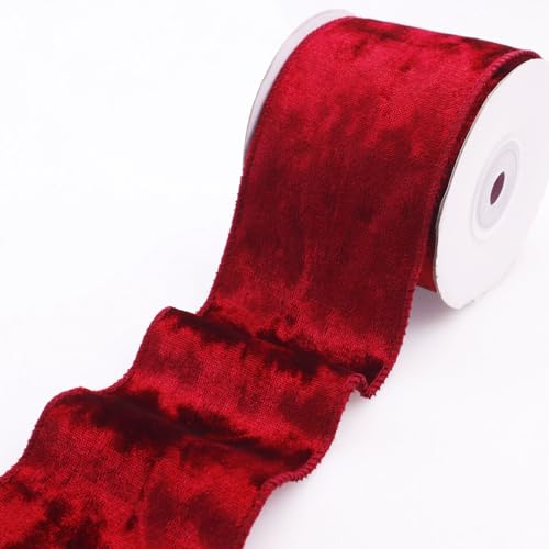 Cinta de terciopelo rojo con alambre de terciopelo de 2.5 pulgadas de ancho y 5 yardas de tela de terciopelo para envolver regalos, decoración de Navidad
