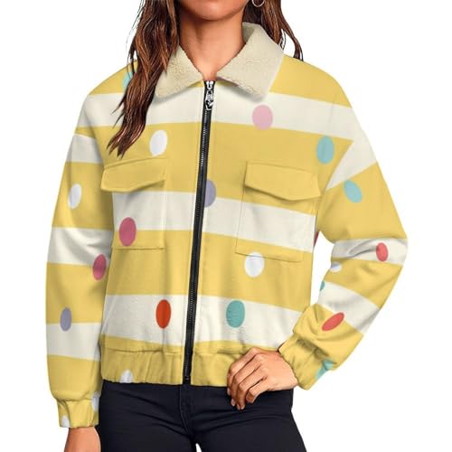 Veste confortable polaire imprimé pois rayures à col zippé
