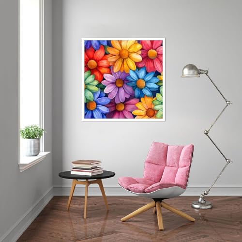 Image of Eiazuiks Stamping Cross Stitch Kit, Colorful Flowers Counting Cross Stitch Kit for Adult Beginners, Full Line DIY Stitching Kit for Home Decor Cross Stitch Patterns 12x16 inches