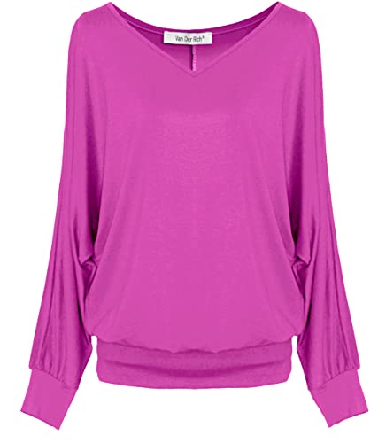 Van Der Rich ® - Tops Básicos Blusa de Manga Larga - Mujer (ML-Fucsia, XL)