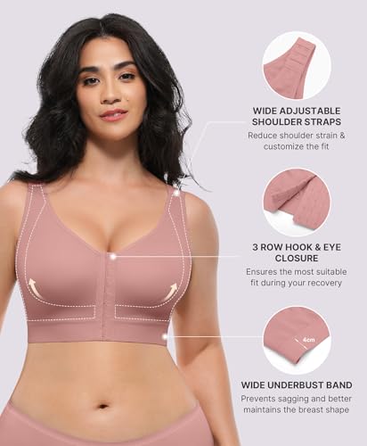 Image of SHAPELLX Post Surgery Bras Front Closure Compression Bra Surgical Wirefree Mastectomy Bra with Adjustable Straps