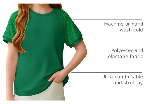 Image of Haloumoning Girls Sequin Short Sleeve T Shirts Kids Summer Crewneck Tops Fashion Tees 5-14 Years