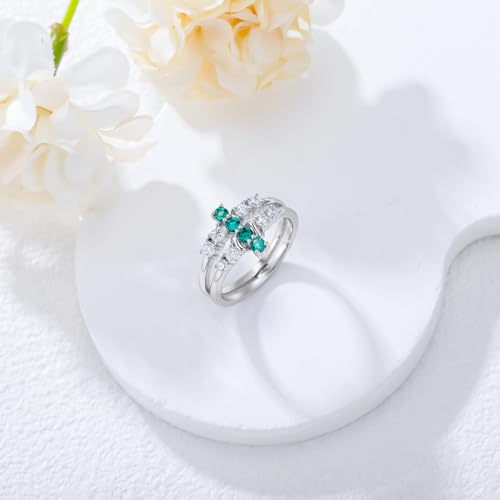 Emerald Wedding Ring Sets for Women 925 Sterling Silver Emerald Engagement Ring Set for Her3
