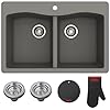 KRAUS Forteza 33 Dual Mount 5050 Double Bowl Granite Kitchen Sink in Grey KGD 52GREY