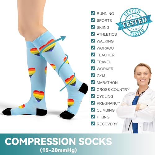 BISOUSOX Compression Socks for Women Men, Knee High Long Nurse Pregnancy Flight Travel Cycling Socks Best Support3