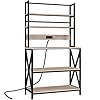 Yaheetech 5-Tier Bakers Rack with Power Outlet, Microwave Stand Kitchen Utility Storage Rack with Metal Frame, Kitchen Organizer Rack Spice Rack with Adjustable Feet, Gray