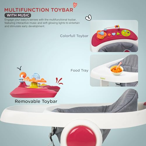 Image of Baybee 2 in 1 Baby Walker for Kids with Adjustable Height & Wheel Lock | Activity Push Walker for Baby with Musical Toy Bar & Stopper | Kids Walker Baby 6-18 Months Boy Girl (Pink)