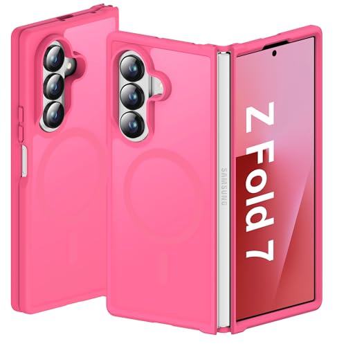 Image of ORETECH Magnetic for Samsung Galaxy Z Fold 7 Case, Translucent Back Non-Slip Hard PC Shockproof Bumper Protective Phone Case Cover for Samsung Z Fold 7 - Hot Pink