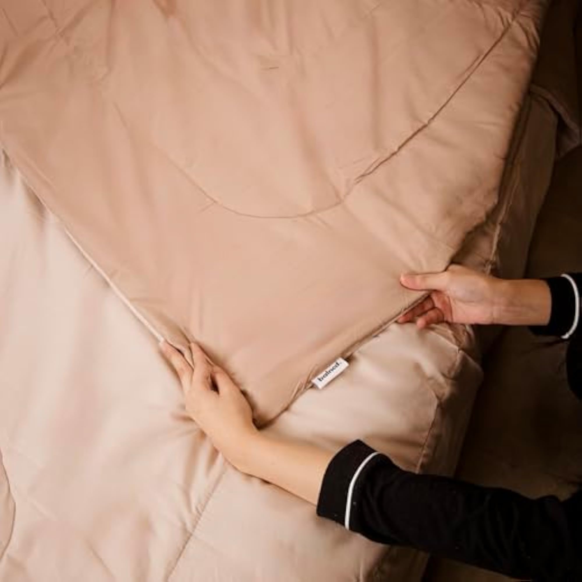 Solid Reversible AC Comforter Single, Polyester Coco Sand