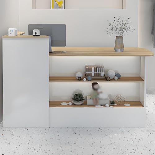 Escritorio de recepción LED con cajones con cerradura, moderno mostrador frontal para oficina, vestíbulo minorista y salón de belleza, elegante mesa de recepción pequeña con almacenamiento