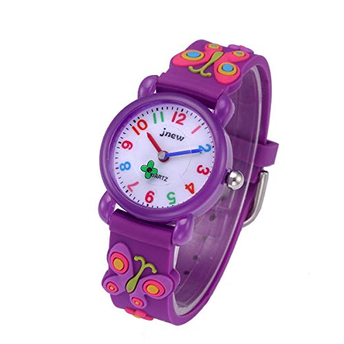 Boy's Girl's Watch,Kids Gift 3D Cartoon Japanese Quartz Silicone Kids Watch, Age 3-10 Toys for 3-15 Year Old Boys Girls Birthday Present for Kids - Best Gifts (Butterfly Purple)3