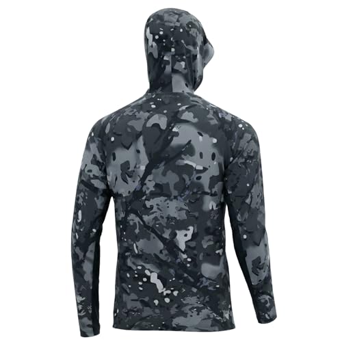 LOOGU Men's UPF 50+ Sun Protection Hoodie Shirt Long Sleeve Rash Guard SPF T-Shirts for Fishing Hiking Black Spretta Black Camo 3X-Large