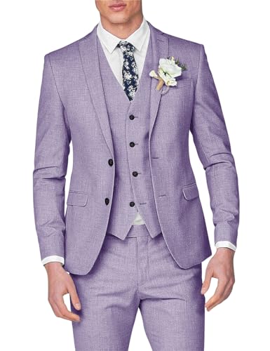 Wangyue 3 Pieces for Mens Slim Fit Suit Set Two Button Blazer Jacket Vest Pants Tuxedo Set for Party Wedding and Business