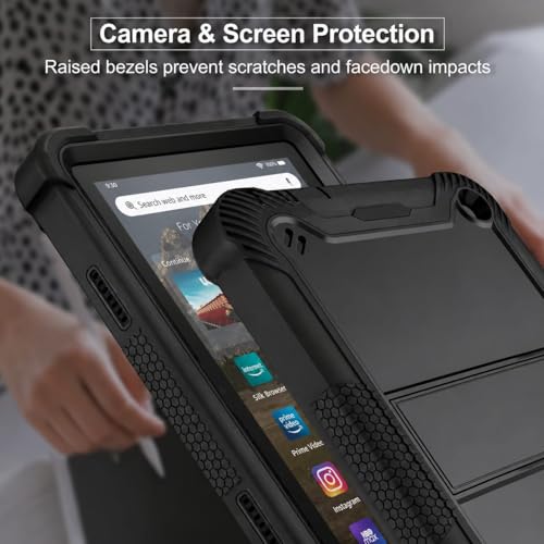 Image of WHITBULL Rugged Shockproof Heavy Duty Back Case Cover Compatible with Kindle Fire HD 8 Plus /Fire HD 8 (8 inch) (Only Fit 12th Generation 2022) Tablet Case, Black