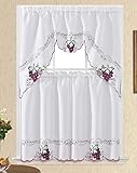 GOHD Sweet Harvest. 3pcs Kitchen Cafe Curtain Set. Nice Embroidery Fruit Design with Cutworks. (Swag and 36 inches Tiers Set, Purple Grape)