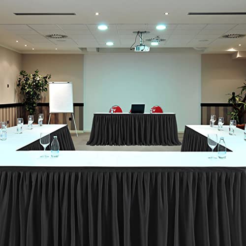 Partisky White Polyester Table Skirt For Rectangle Tables 14Ft, Wrinkle Resistant Pleated Ruffle Table Cloth For Birthday Party Banquet Wedding Baby Shower #TOP1