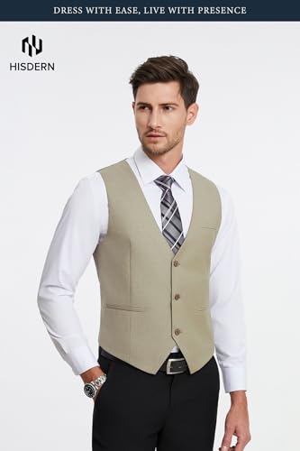 Image of HISDERN Mens Suit Vest Business Casual Dress Waistcoat Vest Solid Color Formal Wedding Vests for Suits or Tuxedo