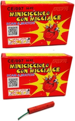 Petardo Petardi Flash Mini Ciccioli (2 Confezioni da 50 Pezzi a Scatola) (Totale 100 Pezzi) con Accensione a Miccia CAT. F2 per Feste Compleanni Natale Capodanno Matrimoni ecc.