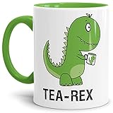 Dino-Tasse Tea-Rex Geschenk-Artikel/Liebes-Tasse/Witzig/Paar/Liebe/Kaffeetasse/Teetasse/Dino-Saurier/Innen & Henkel Hellgrün