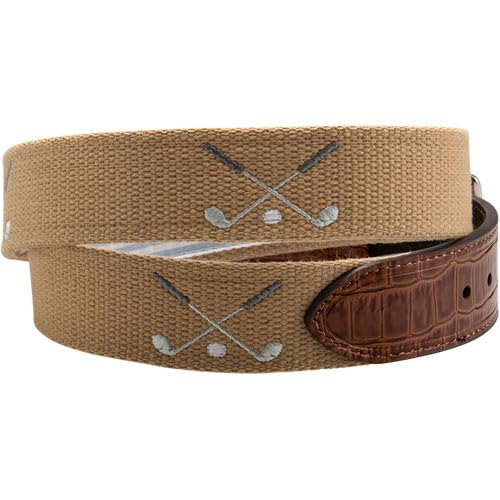 Greg Norman Men's Crossed Clubs Golf Web Belt Khaki 342