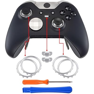 eXtremeRate Matte Chrome Silver Accent Rings Accessories for Xbox One Elite Controller, Replacement Parts Profile Switch Buttons for Xbox One Elite Controller (Model 1698) - Pack of 2