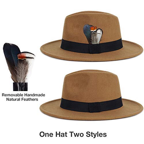 image for FADACHY Classic Fedora Hat for Men & Women Wide Brim Felt Hat Panama D
