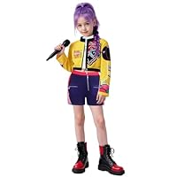 Girls Demon Costume Hunters Cosplay Dance Outfit, Jacket, Top and Athletic Shorts Set, Kids Halloween Costumes Singer Cosplay EN080-XS