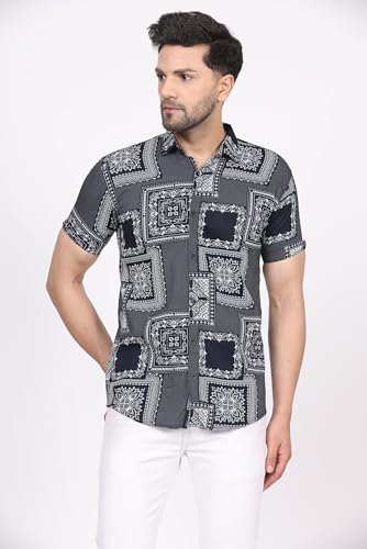 Image of CVC Fashion Men's Printed Button-Down Shirt - Aesthetic Regular Fit Half Sleeve Casual Shirt for Men, Ideal for Summer & Beach Wear