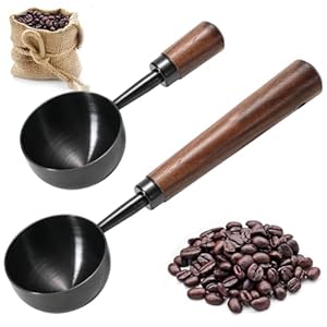 2 PCS Coffee Scoop Vintage Coffee Measuring Spoon Retro Stainless Steel Coffee Spoon Long Wooden Handle Coffee Scoop Kitchen Utensil for Scooping, Measuring & Serving Perfect for Coffee Tea, and More