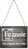 Hanging Wooden Plaque Decor Fe Male The Original Iron Man Wall Decoration Rustic Wood Sign Vintage Home Farmhouse for Living Room 5X5