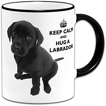 Keep Calm and Hug A Labrador (Black) - Gift Mug + Black Handle/Rim