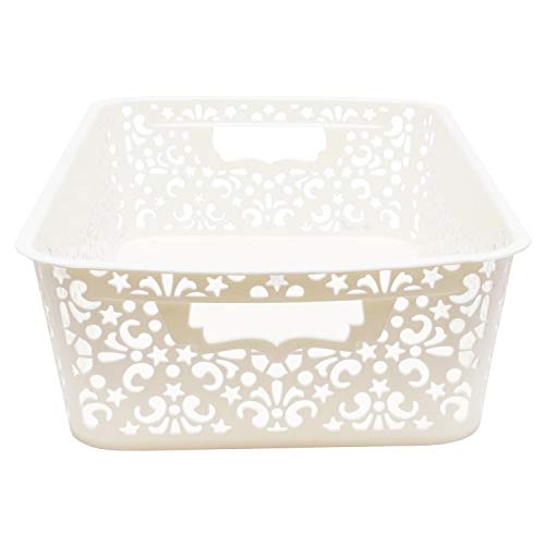 Image of Cutting Edge Essentials Plastic Storage Baskets /Shelf /Turkish Rack without Lid - Set of 2 for Fruit Vegetable Bathroom Stationary Home Basket with Handle (Cream, Medium)