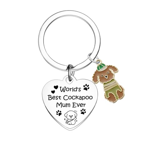 Llavero con texto en inglés «Best Dog Mum», regalo para amantes de los cockapoos, regalos para amantes de las mascotas, llavero con dije de perro para dueños de cockapoo, joyería para mascotas
