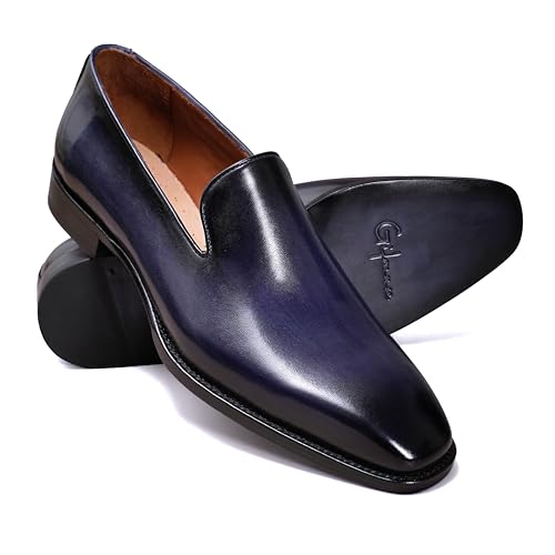 Image of Men's Genuine Leather Loafers Hand-Dyed Leather Sole Slip-On Dress Shoes