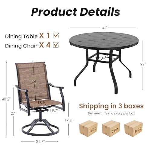 Image of Soohow Outdoor Dining Set for 4, 5-Piece Round Table Patio Dining Set, 4 x Swivel Patio Chairs and 1 x 41 Round Outdoor Dining Table, for Poolside, Backyard and Proch