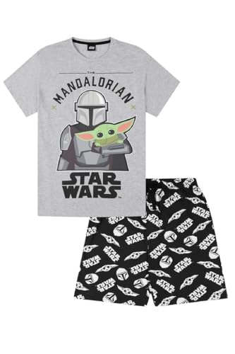 Star Wars Mens The Mandalorian Baby Yoda Short Pyjama Set Grey Black (X-Large)
