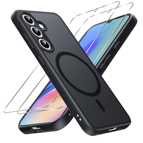 Pnakqil Magnétique Coque pour Samsung A05S avec 2 Verre Trempé, Militaire Les Chutes Etui Compatible avec MagSafe Mat Arrière Housse Fine Antichoc, Translucide Case...
