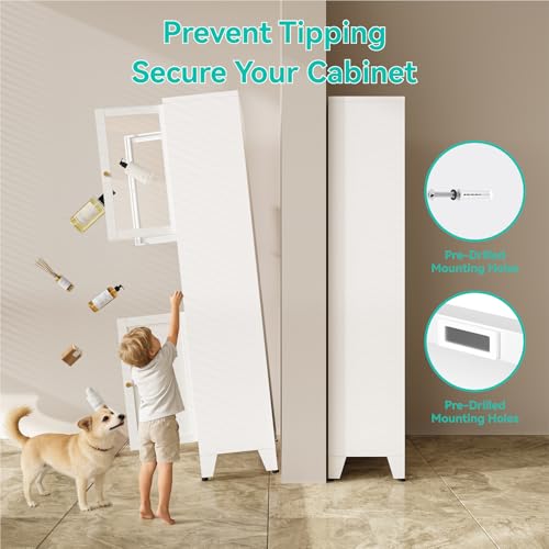 Image of 69 inch Tall Pantry Cabinet with Open Shelf,13.78 inchDeep By 28 inch Wide Storage Cabinet with Glass Doors and Adjustable Shelves,Microwave Stand,for Kitchen Dining Room Bathroom,White,1Pc
