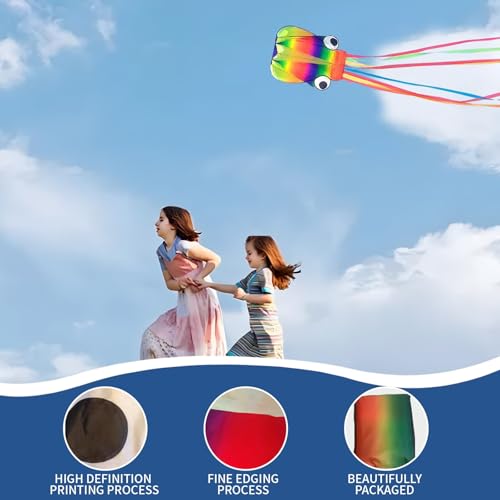 Rainbow Soft Octopus Kites, Long Colorful Tail Easy to Fly Come with Handle and 100 meters Flying String, Great Gift to Boys Girls for Kids Adults Outdoor Activities Beach Park Trip - Image 4