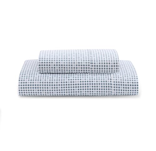 Image of LANE LINEN 100% Organic Cotton Bedsheet for Single Bed - Polka Dot Blue | GOTS Certified, Percale Weave, 60x90 inches, Soft & Breathable, Machine Washable, Includes 1 Pillow Cover