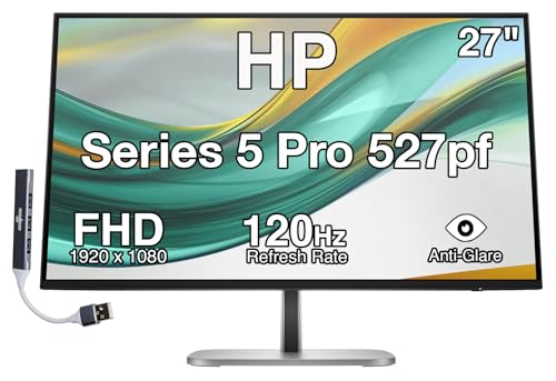 Image of HP Series 5 Pro 527pf 27 inch FHD IPS Monitor with 120 Hz 350 Nits, 5ms, Anti-Glare, Flicker Free, VESA Mount (100mm), Adjustable Height, Swivel, Pivot & Dockztorm USB Port Hub B28F5UT#ABA-Black