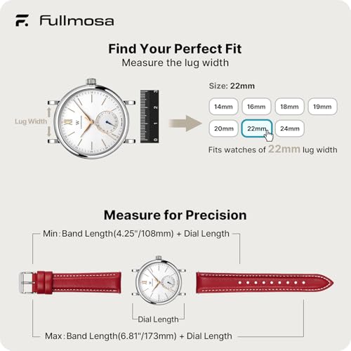 Image of Fullmosa 22mm Quick Release Leather Watch Band for Garmin Samsung Galaxy | Strap for Garmin Vivoactive 4 45mm,Garmin Venu 4(45mm) /Venu 3 /Venu 2,Samsung Galaxy Women Men, Red&Silver Buckle