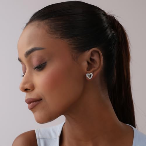 Image of TRUESILVER ACPL 925 Sterling Silver BIS Hallmarked Stud Earrings for Women & Girls |Sparkling Stone Embellished Elegant Design | Lightweight Daily Wear Jewellery | Gift for Women