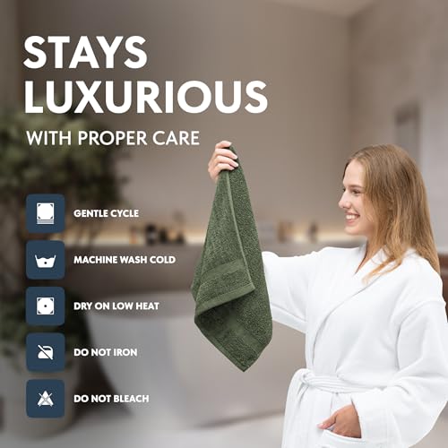 Image of White Classic Luxury Forest Green Hand Towels - Soft 100% Turkish Cotton | Highly Absorbent Hotel spa Bathroom Towel Collection | 16x30 Inch | Set of 6