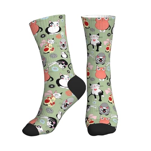 Langhbozdp Bonitos calcetines deportivos con estampado de gatos de dibujos animados para mujeres y hombres, calcetines atléticos novedosos, para Navidad, vacaciones o regalos, 2 Negro-2, Altoa única
